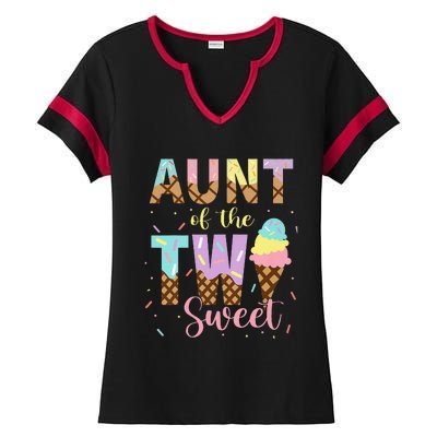 Aunt Of The Two Sweet Birthday Ice Cream Two Year old Ladies Halftime Notch Neck Tee