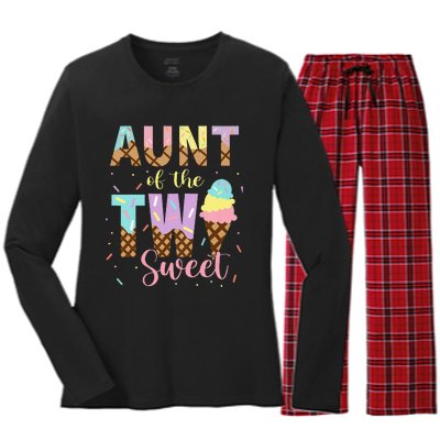 Aunt Of The Two Sweet Birthday Ice Cream Two Year old Women's Long Sleeve Flannel Pajama Set 