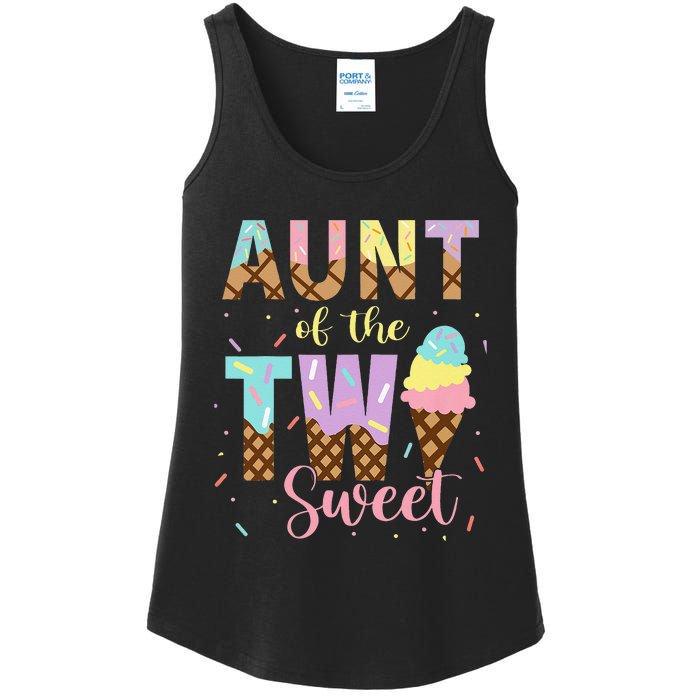 Aunt Of The Two Sweet Birthday Ice Cream Two Year old Ladies Essential Tank