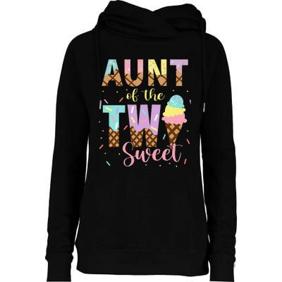 Aunt Of The Two Sweet Birthday Ice Cream Two Year old Womens Funnel Neck Pullover Hood