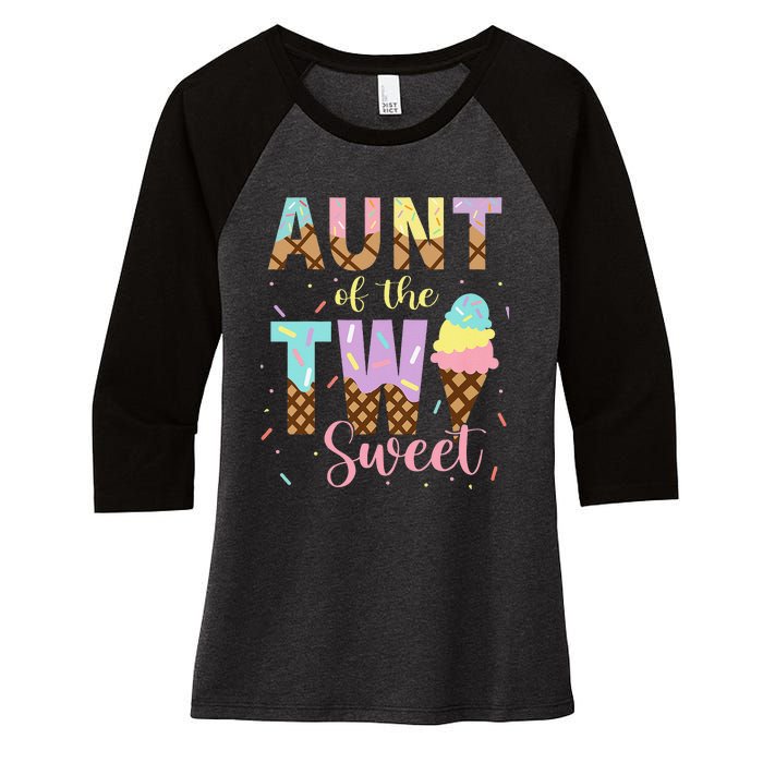 Aunt Of The Two Sweet Birthday Ice Cream Two Year old Women's Tri-Blend 3/4-Sleeve Raglan Shirt