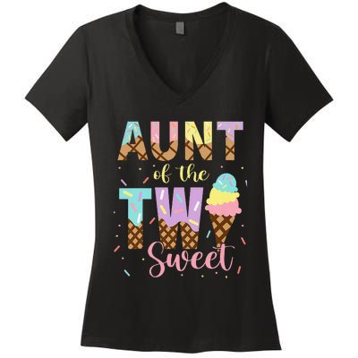 Aunt Of The Two Sweet Birthday Ice Cream Two Year old Women's V-Neck T-Shirt