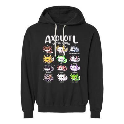 Axolotls Of The World Kawaii Types Of Axolotl Fish Amphibian Garment-Dyed Fleece Hoodie