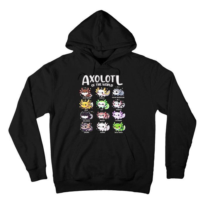 Axolotls Of The World Kawaii Types Of Axolotl Fish Amphibian Hoodie