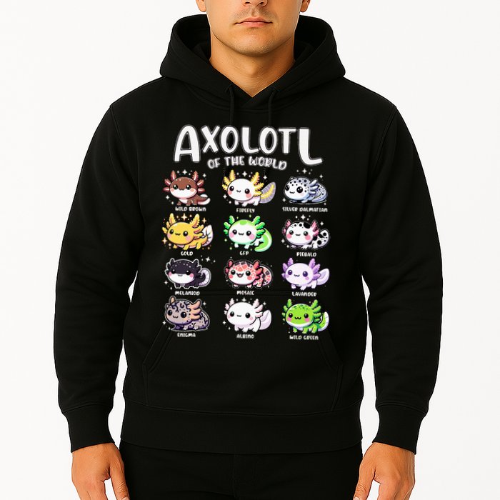Axolotls Of The World Kawaii Types Of Axolotl Fish Amphibian Hoodie