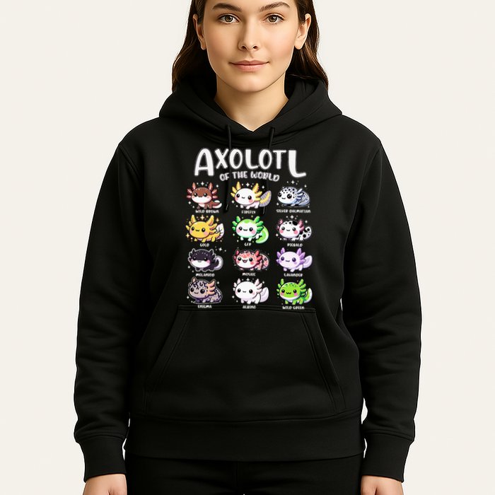 Axolotls Of The World Kawaii Types Of Axolotl Fish Amphibian Hoodie