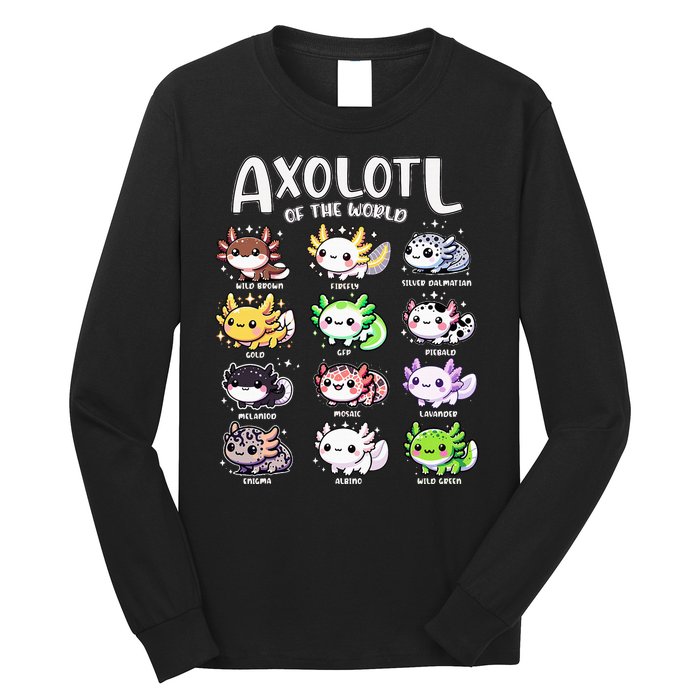 Axolotls Of The World Kawaii Types Of Axolotl Fish Amphibian Long Sleeve Shirt