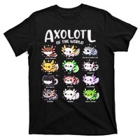 Axolotls Of The World Kawaii Types Of Axolotl Fish Amphibian T-Shirt