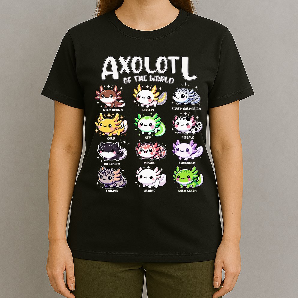 Axolotls Of The World Kawaii Types Of Axolotl Fish Amphibian T-Shirt