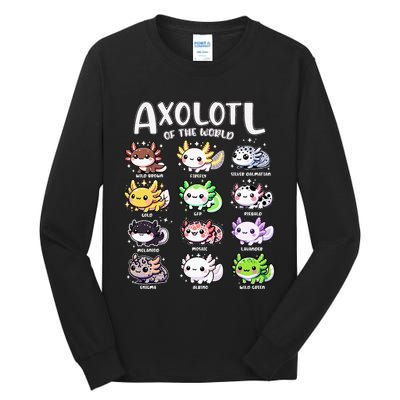 Axolotls Of The World Kawaii Types Of Axolotl Fish Amphibian Tall Long Sleeve T-Shirt