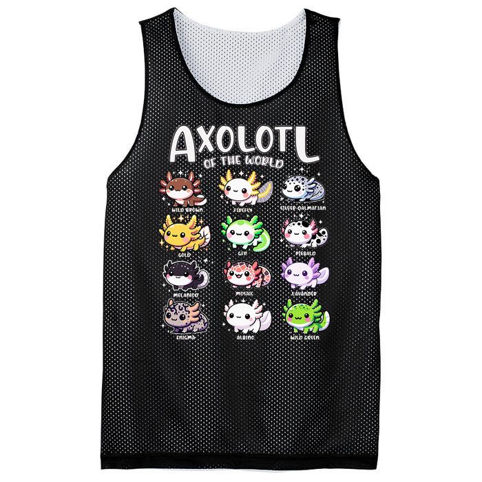 Axolotls Of The World Kawaii Types Of Axolotl Fish Amphibian Mesh Reversible Basketball Jersey Tank