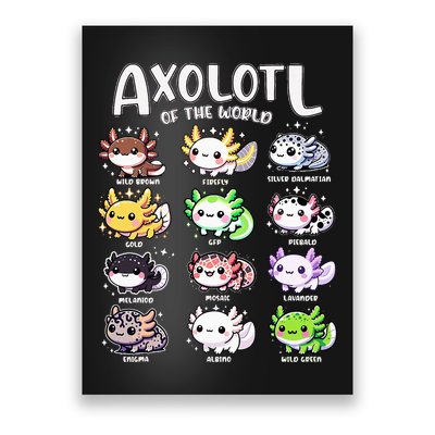 Axolotls Of The World Kawaii Types Of Axolotl Fish Amphibian Poster
