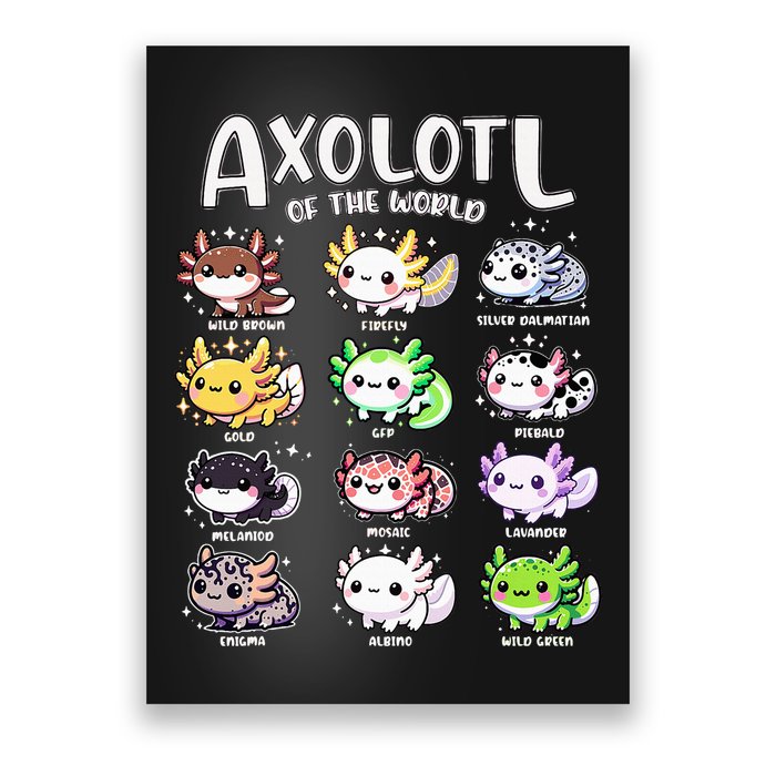 Axolotls Of The World Kawaii Types Of Axolotl Fish Amphibian Poster