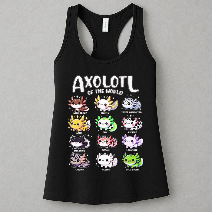 Axolotls Of The World Kawaii Types Of Axolotl Fish Amphibian Womens Tank Top