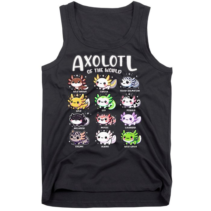 Axolotls Of The World Kawaii Types Of Axolotl Fish Amphibian Tank Top