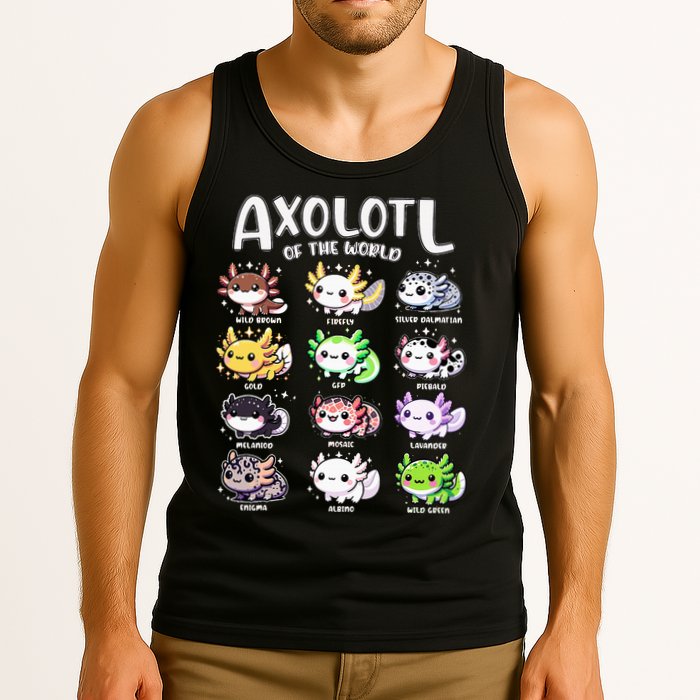 Axolotls Of The World Kawaii Types Of Axolotl Fish Amphibian Tank Top