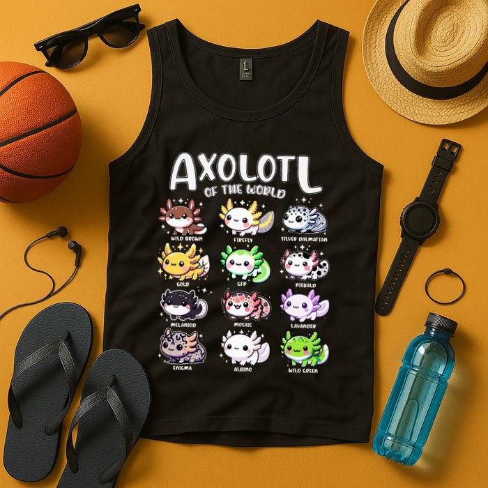 Axolotls Of The World Kawaii Types Of Axolotl Fish Amphibian Tank Top