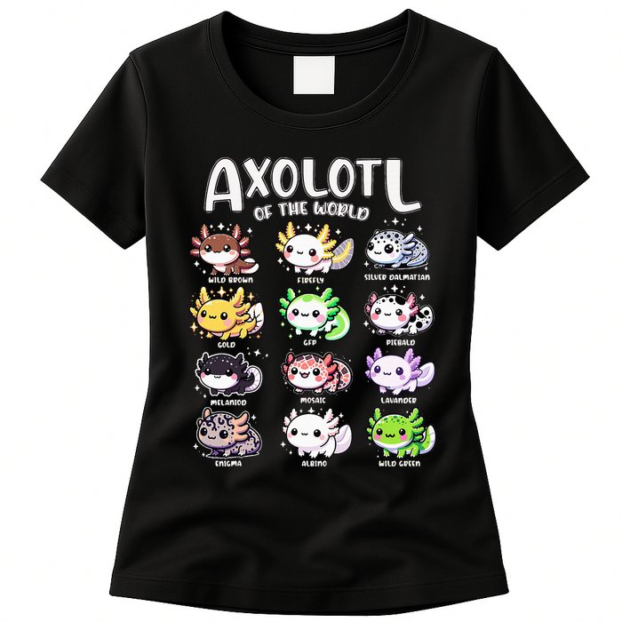 Axolotls Of The World Kawaii Types Of Axolotl Fish Amphibian Womens T-Shirt