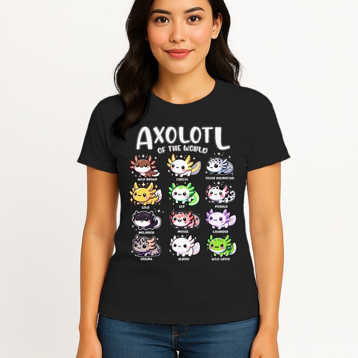 Axolotls Of The World Kawaii Types Of Axolotl Fish Amphibian Womens T-Shirt