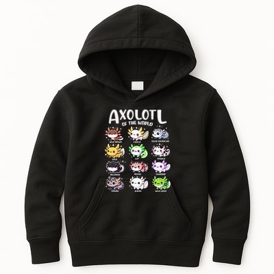 Axolotls Of The World Kawaii Types Of Axolotl Fish Amphibian Kids Hoodie