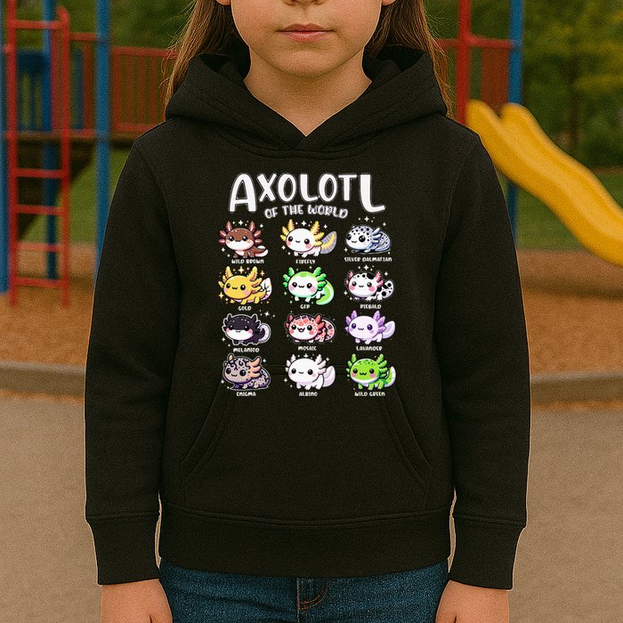 Axolotls Of The World Kawaii Types Of Axolotl Fish Amphibian Kids Hoodie