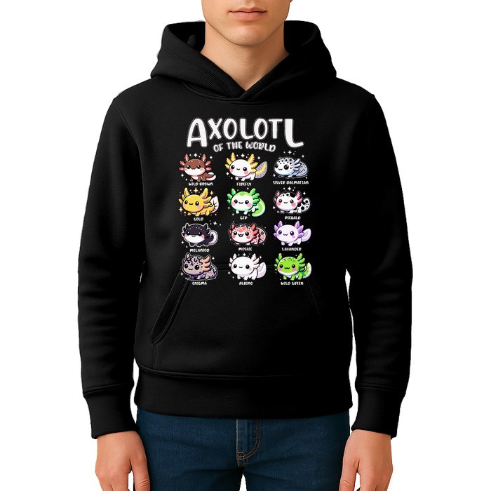 Axolotls Of The World Kawaii Types Of Axolotl Fish Amphibian Kids Hoodie