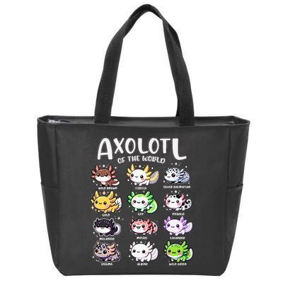 Axolotls Of The World Kawaii Types Of Axolotl Fish Amphibian Zip Tote Bag