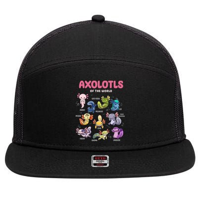 Axolotls Of The World Animals Kawaii 7 Panel Mesh Trucker Snapback Hat