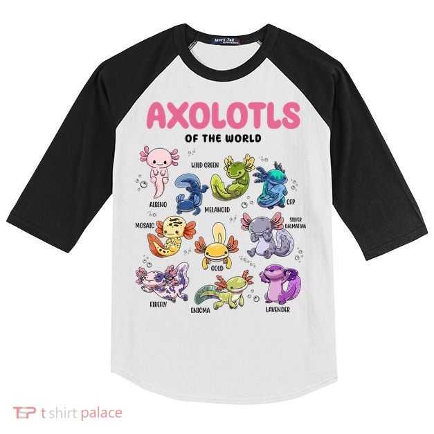 Axolotls Of The World Animals Kawaii Kids Colorblock Raglan Jersey