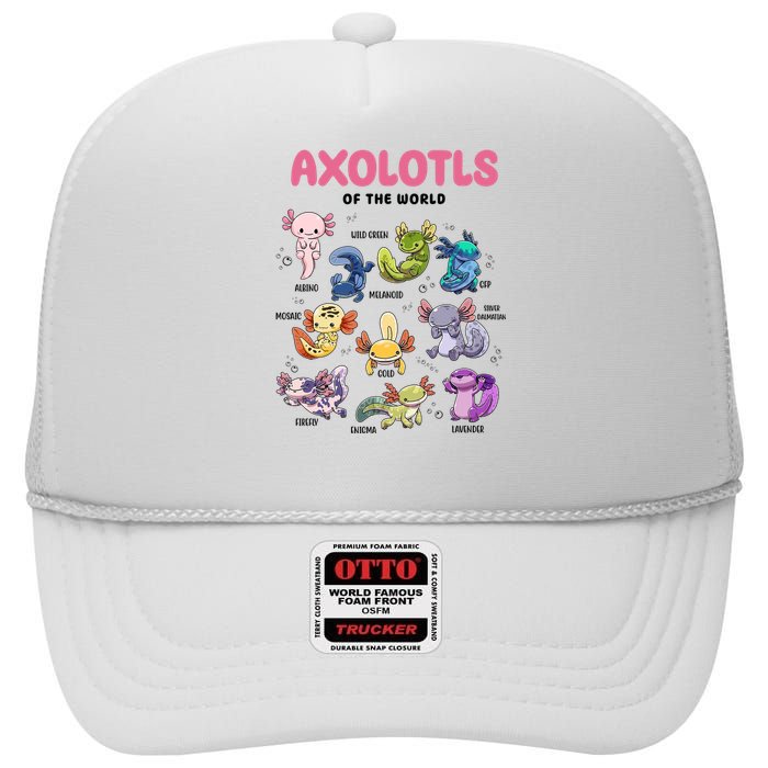 Axolotls Of The World Animals Kawaii High Crown Mesh Back Trucker Hat