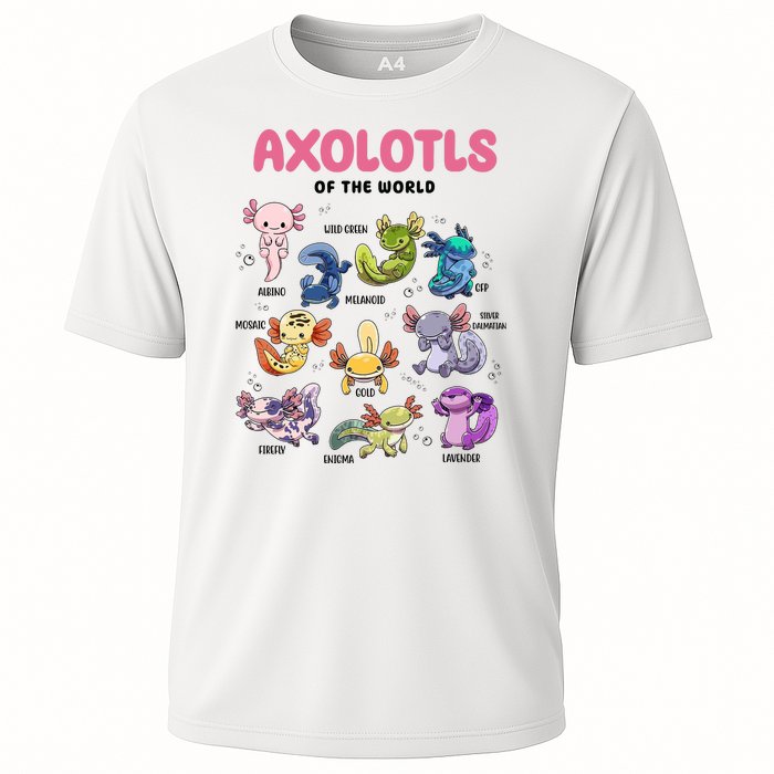 Axolotls Of The World Animals Kawaii Cooling Performance Crew T-Shirt