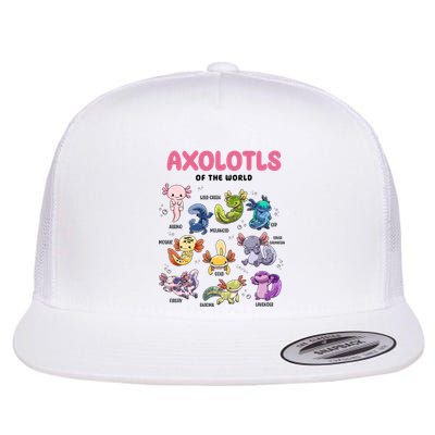 Axolotls Of The World Animals Kawaii Flat Bill Trucker Hat