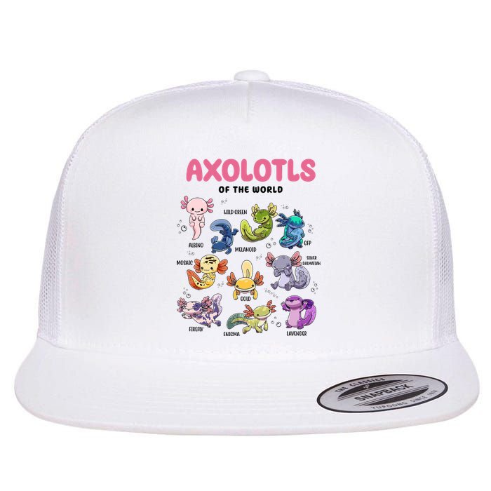 Axolotls Of The World Animals Kawaii Flat Bill Trucker Hat