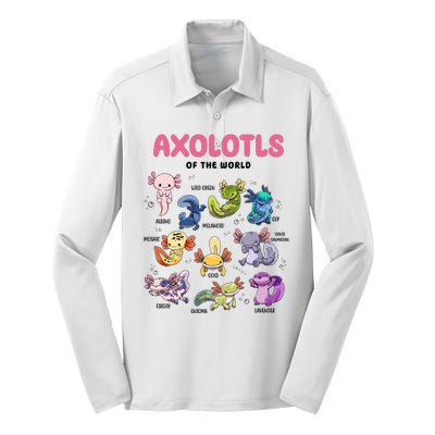 Axolotls Of The World Animals Kawaii Silk Touch Performance Long Sleeve Polo