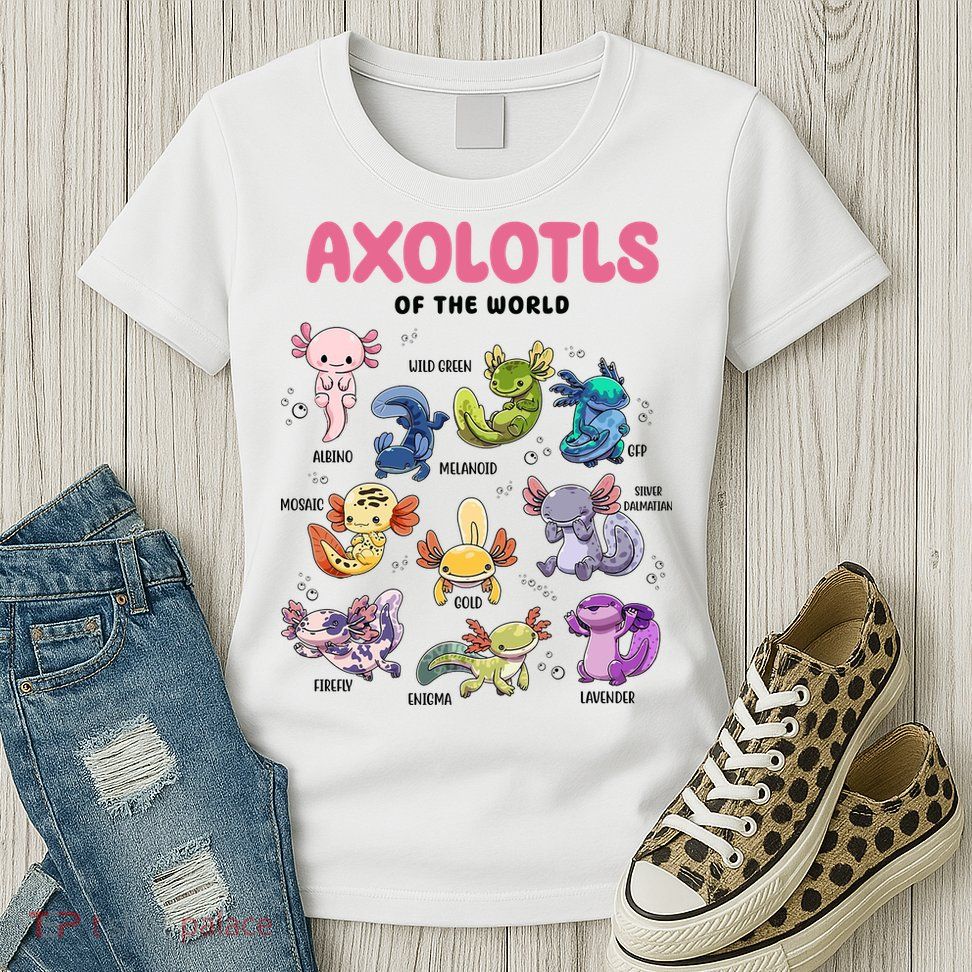 Axolotls Of The World Animals Kawaii Womens T-Shirt