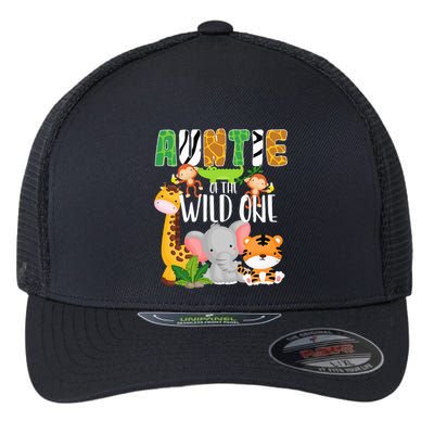 Auntie of the Wild One Zoo Theme Birthday Safari Animals Flexfit Unipanel Trucker Cap