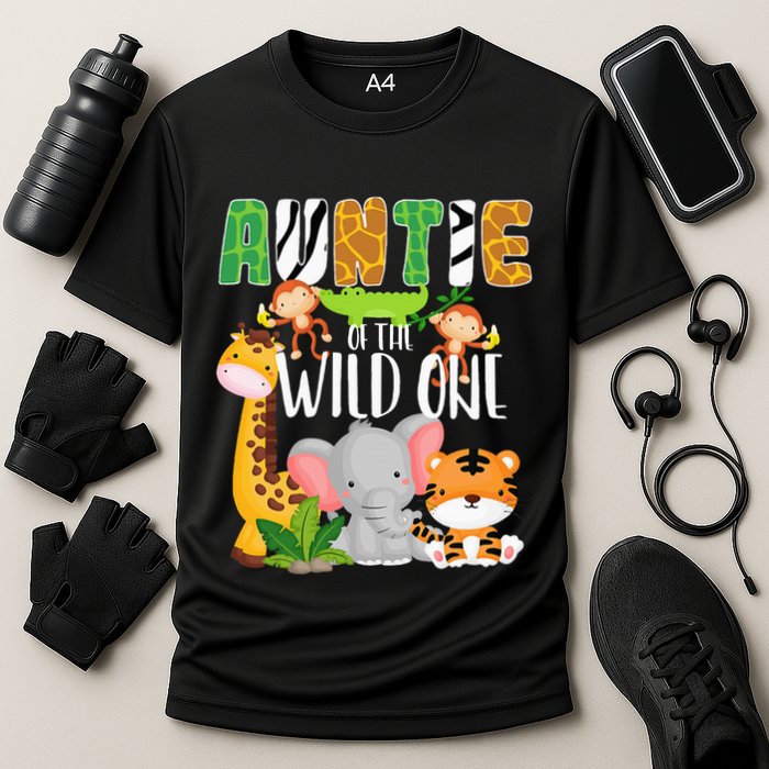 Auntie of the Wild One Zoo Theme Birthday Safari Animals Cooling Performance Crew T-Shirt