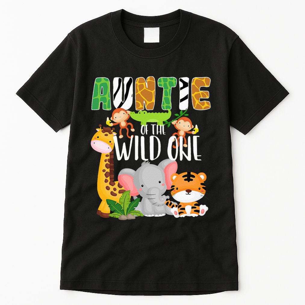 Auntie of the Wild One Zoo Theme Birthday Safari Animals Tall T-Shirt
