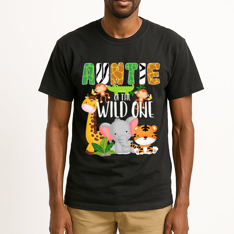 Auntie of the Wild One Zoo Theme Birthday Safari Animals Tall T-Shirt