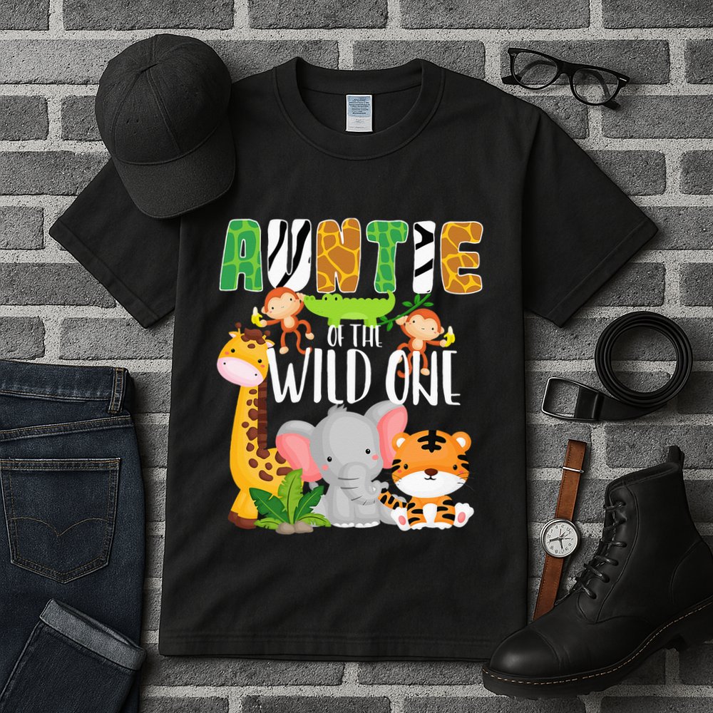 Auntie of the Wild One Zoo Theme Birthday Safari Animals Tall T-Shirt