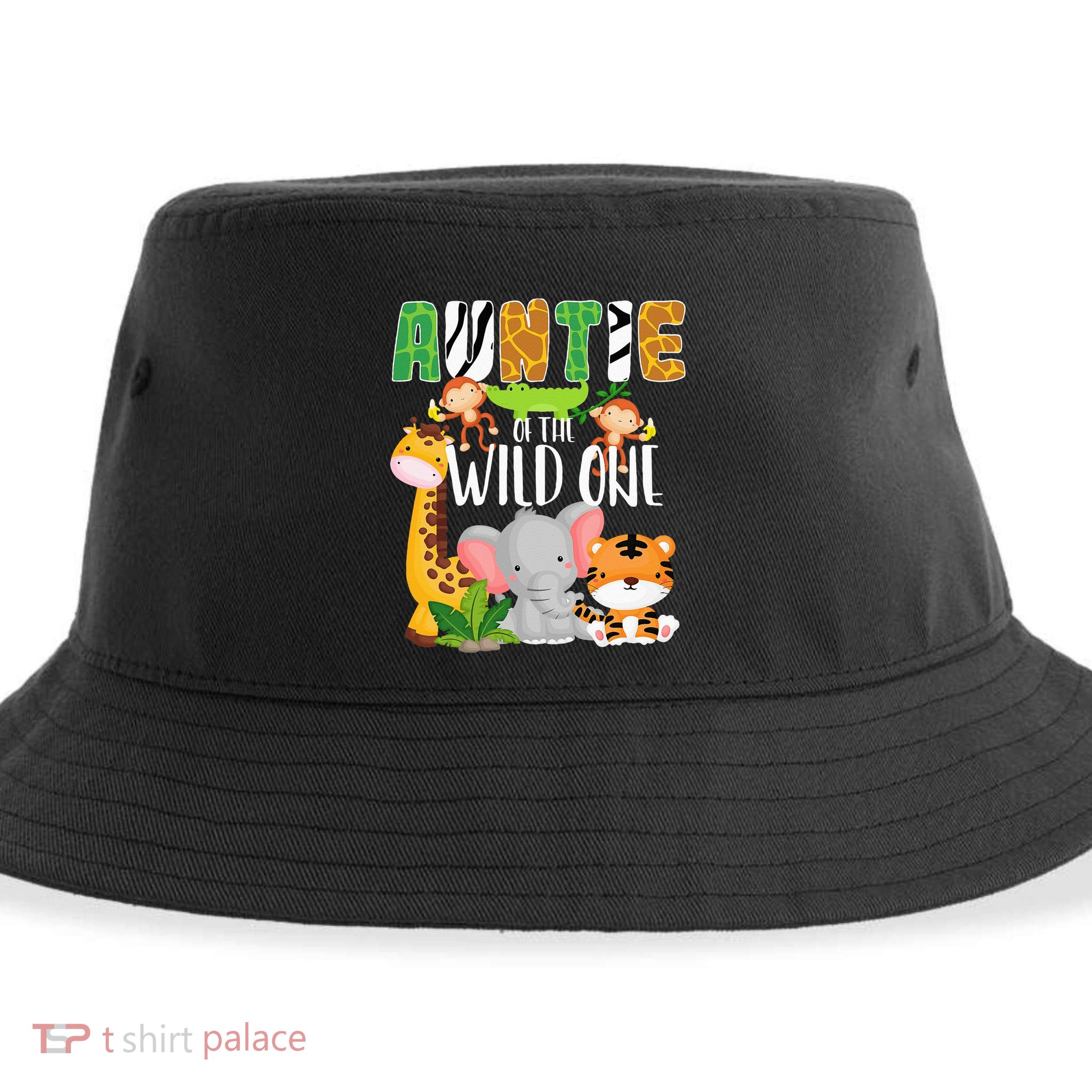 Auntie of the Wild One Zoo Theme Birthday Safari Animals Sustainable Bucket Hat