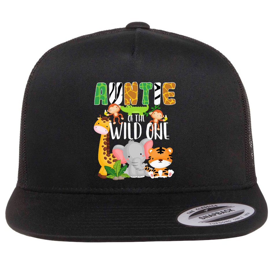 Auntie of the Wild One Zoo Theme Birthday Safari Animals Flat Bill Trucker Hat