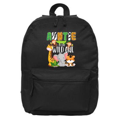 Auntie of the Wild One Zoo Theme Birthday Safari Animals 16 in Basic Backpack