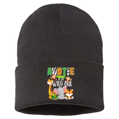Auntie of the Wild One Zoo Theme Birthday Safari Animals Sustainable Knit Beanie