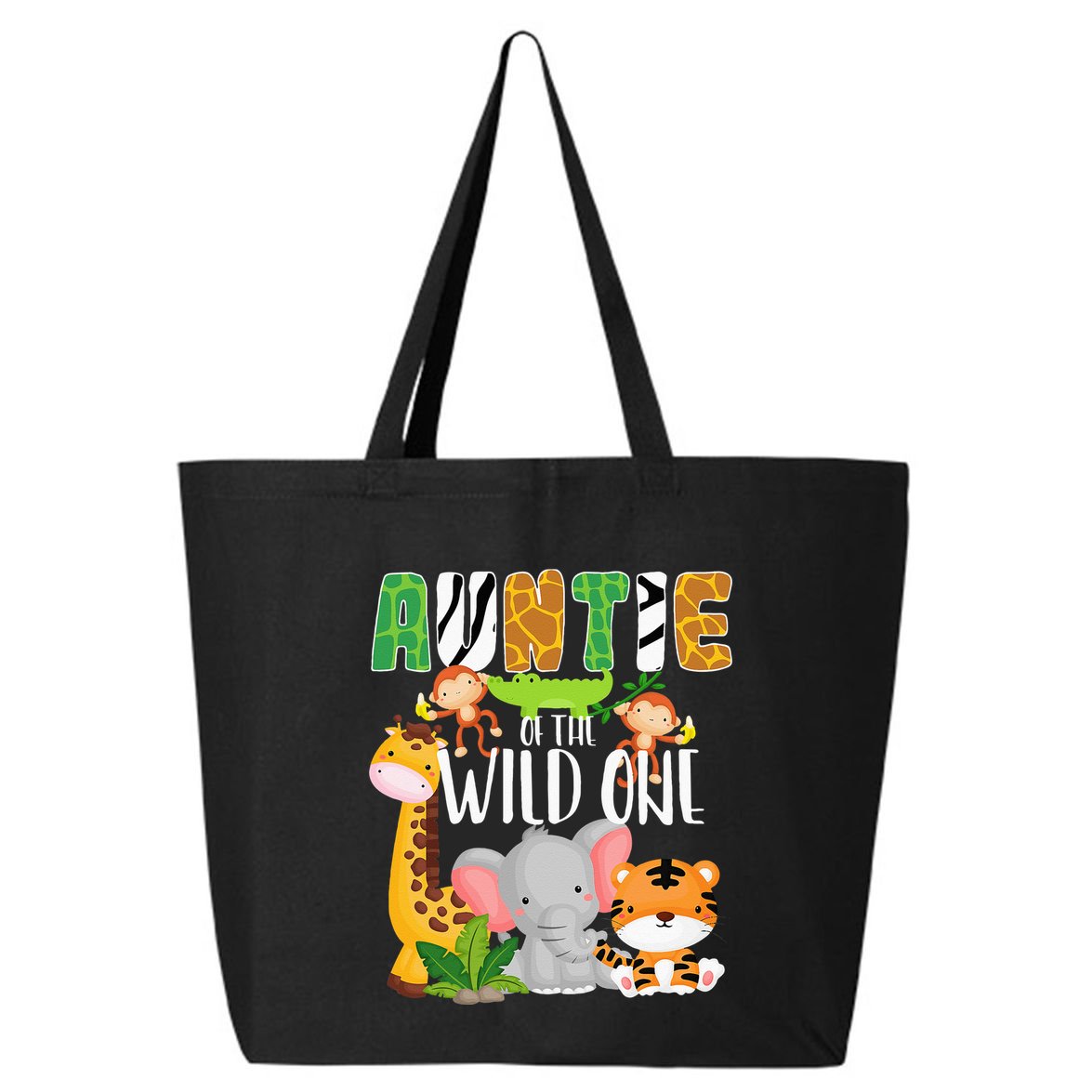 Auntie of the Wild One Zoo Theme Birthday Safari Animals 25L Jumbo Tote