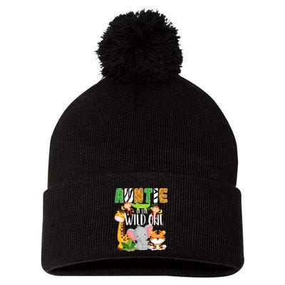 Auntie of the Wild One Zoo Theme Birthday Safari Animals Pom Pom 12in Knit Beanie