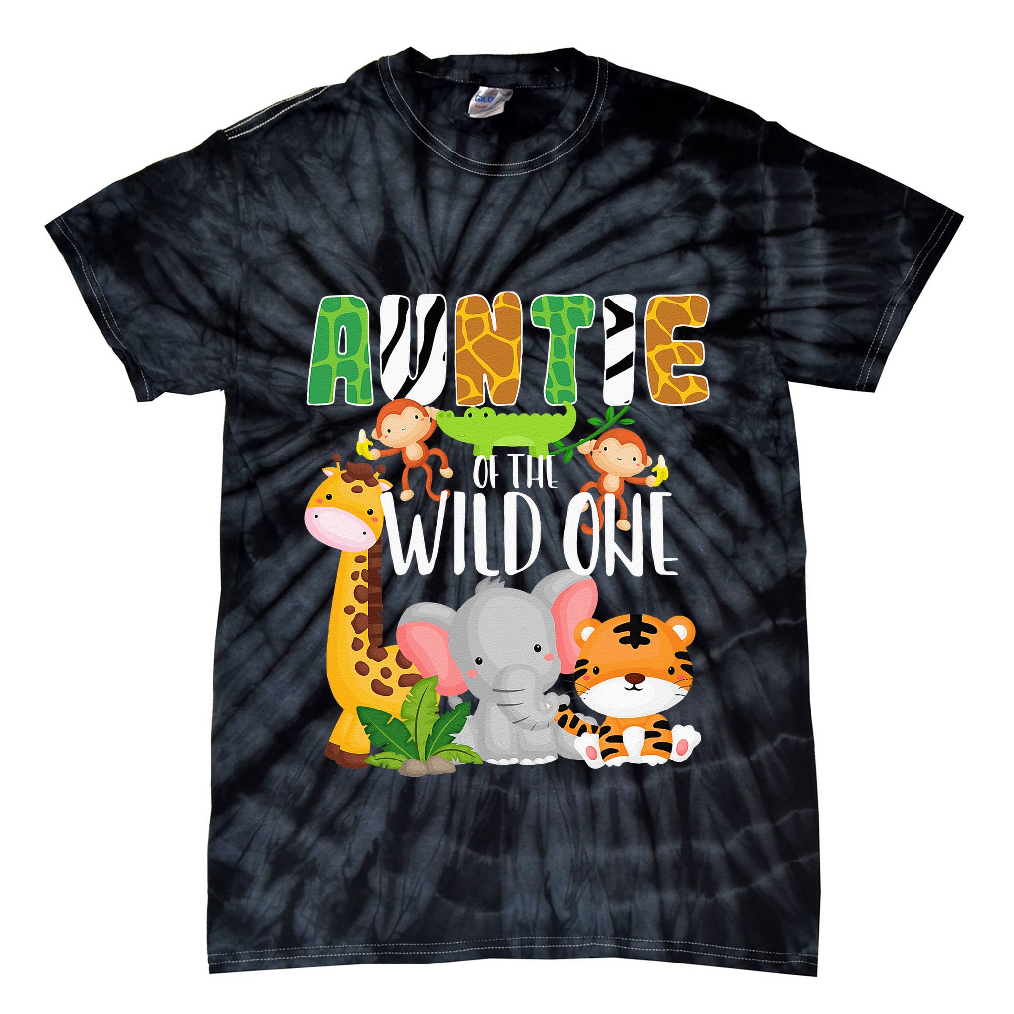 Auntie of the Wild One Zoo Theme Birthday Safari Animals Tie-Dye T-Shirt