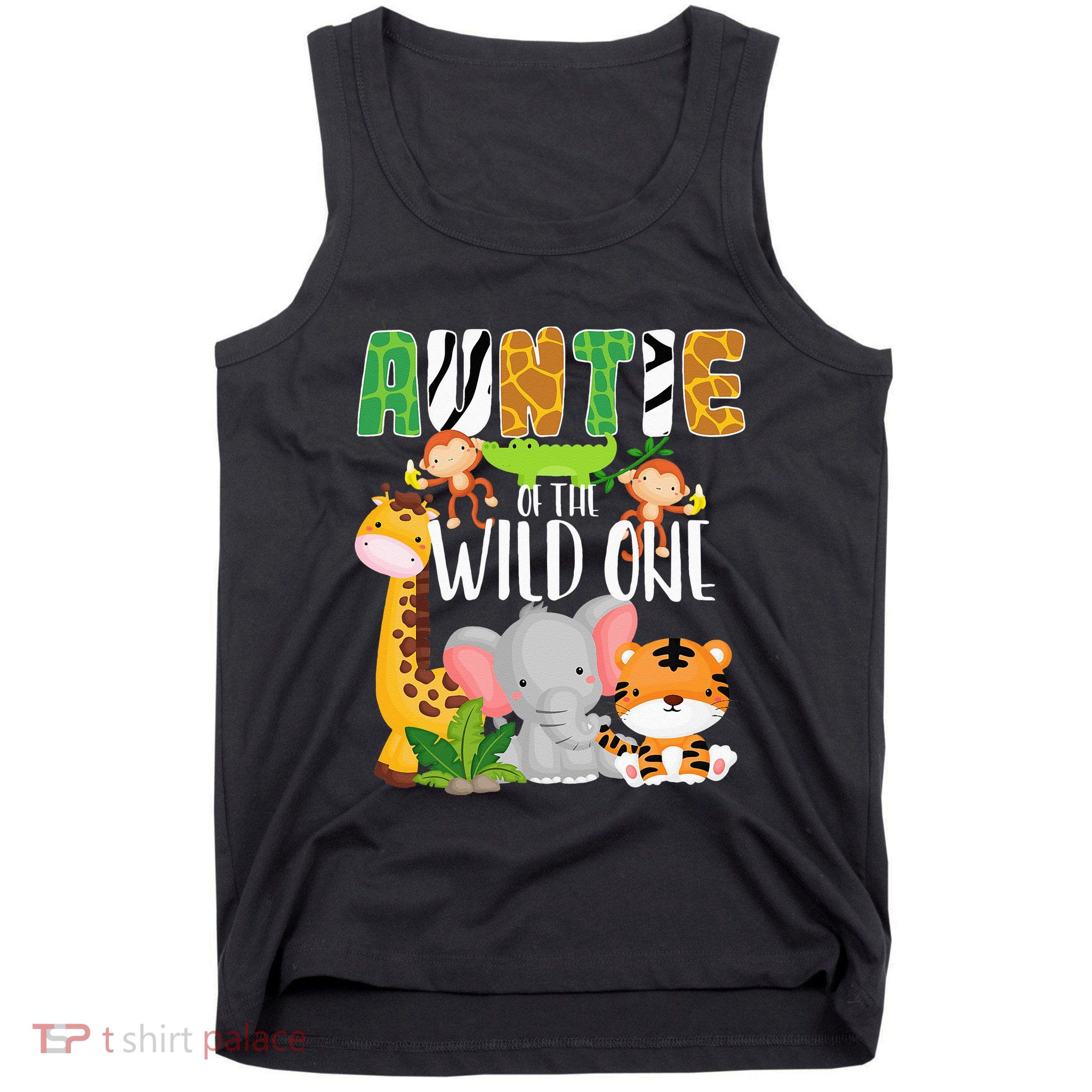 Auntie of the Wild One Zoo Theme Birthday Safari Animals Tank Top