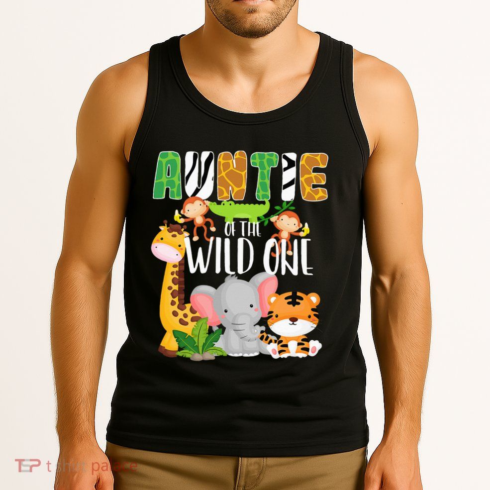 Auntie of the Wild One Zoo Theme Birthday Safari Animals Tank Top