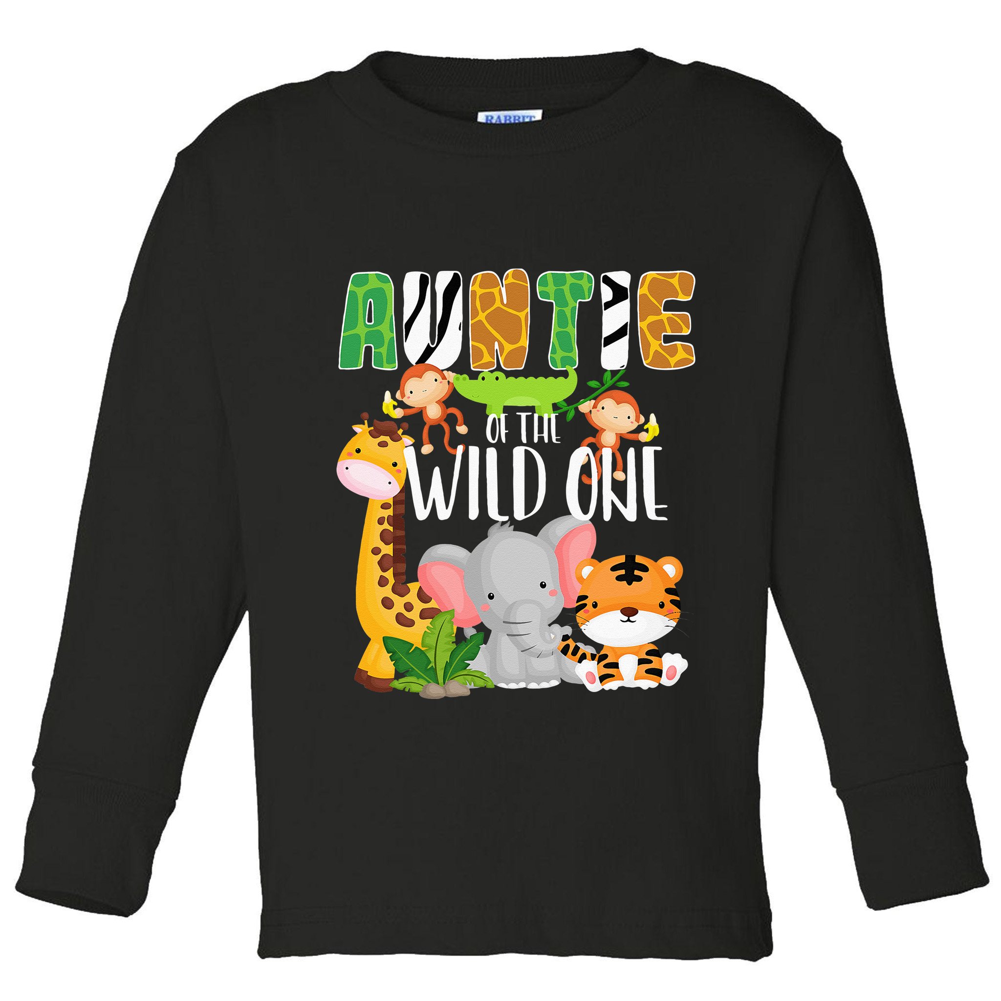 Auntie of the Wild One Zoo Theme Birthday Safari Animals Toddler Long Sleeve Shirt